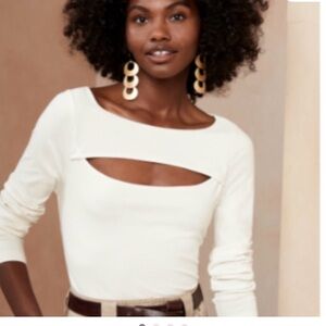 Banana Republic ribbed boatneck cream cut out top